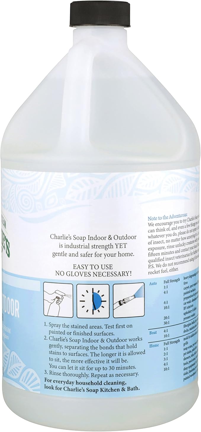 Charlie's Soap Indoor-Outdoor Surface Cleaner with Pump (1 Gallon 1 Pack) - Hypoallergenic Biodegradable Multi-Surface Use