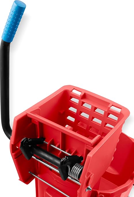 Carlisle FoodService Products 26-Quart Commercial Mop Bucket with Side-Press Wringer Precision-Molded Polypropylene Durable Wringer Bucket with Non-Marking Casters 18.5 x 16.5 x 23 Inches Red
