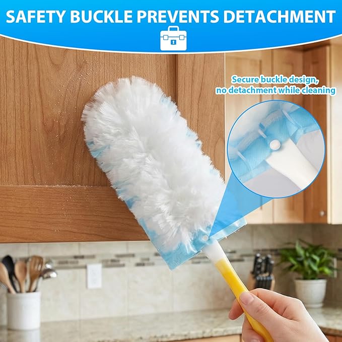 60 Count Larger Size Duster Refills for Swiffer Dusters with 1 Handle - Multi-Surface Feather and Microfiber Duster Disposable Alternative Heavy Duty Cleaning Kit for Home Furniture Blinds and Vent