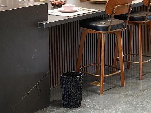 Wicker Trash CanSmall Trash CanHandwoven Waterproof Wicker Trash BasketRound Garbage CanCompact Waste Basket for BathroomBedroomOffice2 Gallon Black