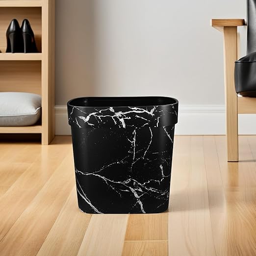 Uonlytech Marble Pattern Narrow Trash Can Oval Wastebasket Plastic Open Top Bathroom Kitchen Rubbish Bin for Bedroom and Home Storage