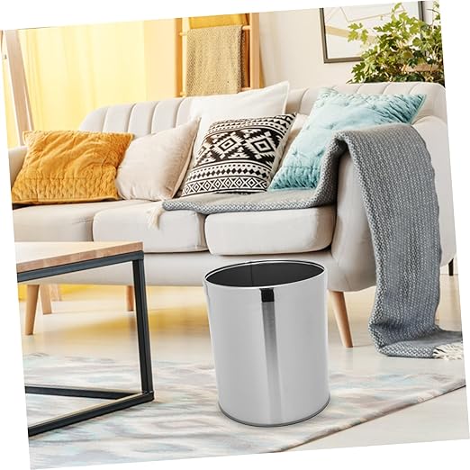 1pc Round Stainless Steel Wastebasket for Bathroom Kitchen and Office Versatile Garbage Bin Opening for Convenient Use Space-Saving Design
