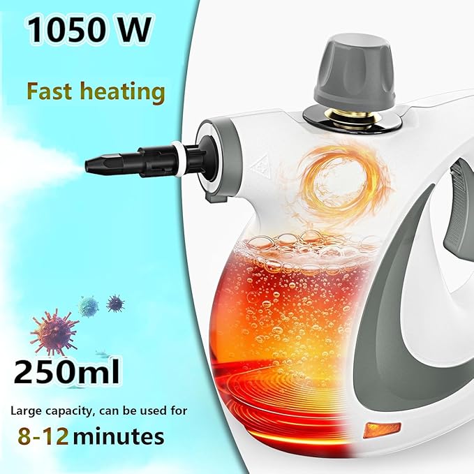 Handheld Pressurized Steam Cleaner with 12 pcs Accessories Portable Steamer for Cleaning Steam Cleaner for Home Use Steamer for Cleaning Car Furniture Floor Upholstery Grout and Tile Deep Gray