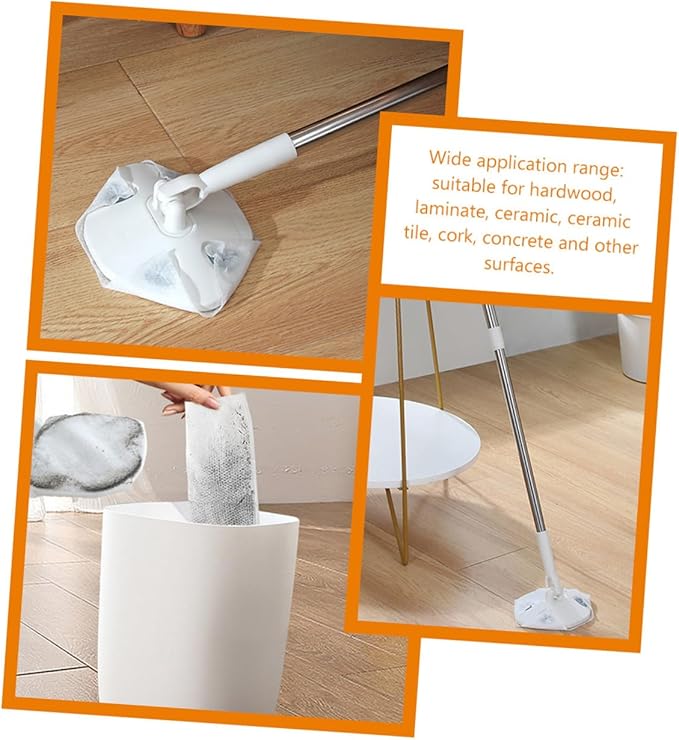 Retractable Handle Dust Mop with White Triangle Microfiber Pad No Wash Electrostatic Dust Removal Mop for Household Floor Cleaning Suitable for Hardwood and Tile Floors