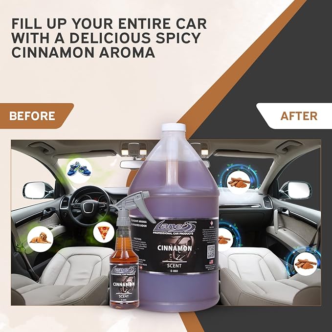 Lane's Premium Car Air Fresheners - Cinnamon Scent Water Based - 128oz Eliminate Bad Odors of Pet &amp Food From Car Interior Leather Carpet Upholstery Great For Cars Trucks SUVs RVs &amp More