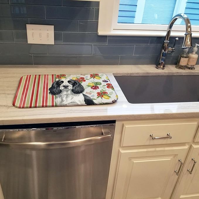 Caroline's Treasures Black and White English Springer Spaniel Vegetables Dish Drying Mat Absorbent Dish Drying Mat Pad for Kitchen Counter Dish Drainer Mat for Countertop 14 x 21 Multicolor