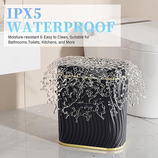 steo spce Automatic Motion Sensor Bathroom Small Trash Can with Lid 2.6 Gallon Black Touchless Slim Garbage Can Smart Waterproof Trash Bin for Bedroom Restroom Living Room Office