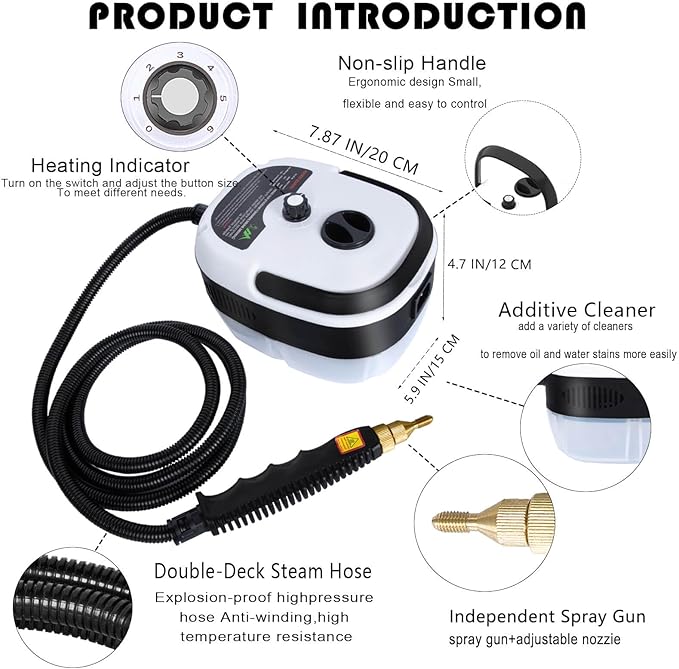 2500W Handheld Steam CleanerHigh Temperature Pressurized Steamer for Cleaning1000ml Portable Steam Cleaning for Home UseSteam Cleaning Machine Portable Car Steamer W/Brush HeadsWhite