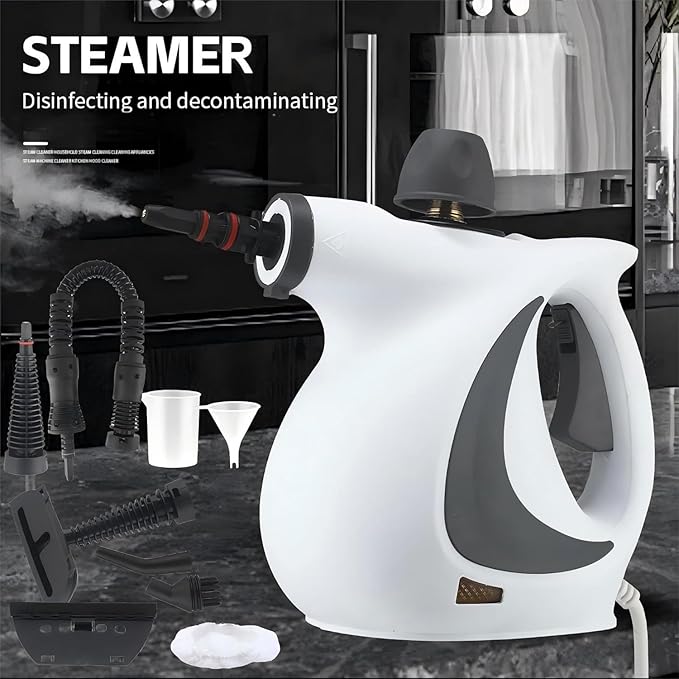 Steam Cleaner Handheld Steam Cleaner for Home Use with 8 Piece Accessories and Safety Lock for cleaning cars bathrooms showers windows dirt grease(1 Set of Steam Cleaner 12 Fiber Cloths)