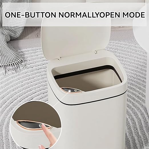3.7 Gallon Auto-Open Trash Can Touchless Motion Sensor Garbage Bin with Lid 3 Modes Slim Waterproof Plastic Wastebasket for Bathroom Kitchen Office – Creamy White
