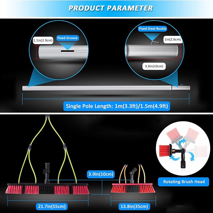 Window cleaning pole 3~12m extendable window cleaning kit window cleaning pole steel buckle fixing easy to installwith 20m water supply hose 50cm water hole large brush head Roof Cleaning Tools