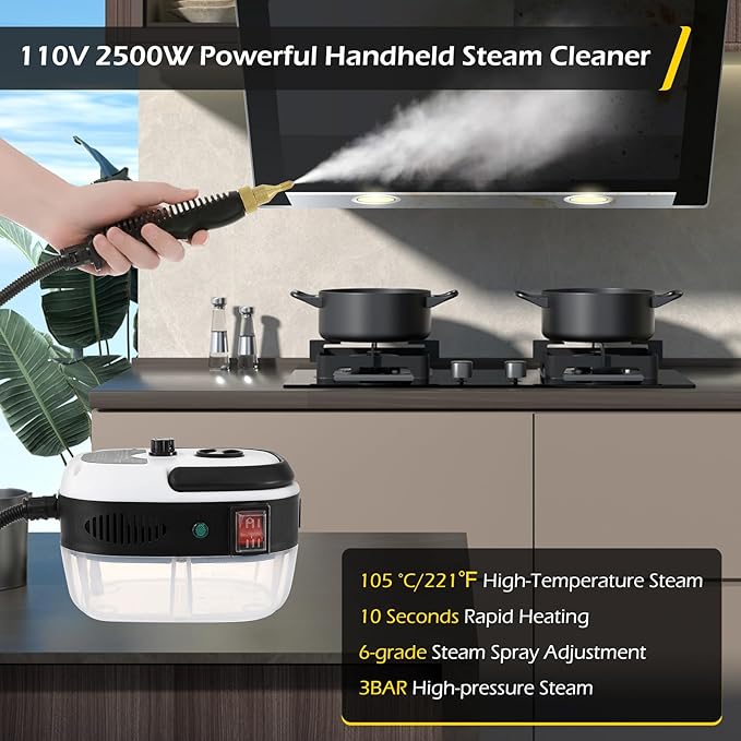 Dyna-Living 2500W Electric High Pressure Handheld Steamer &amp Steam Cleaner 1500W Handheld Steamer for Cleaning Portable Car Steam Cleaner Black