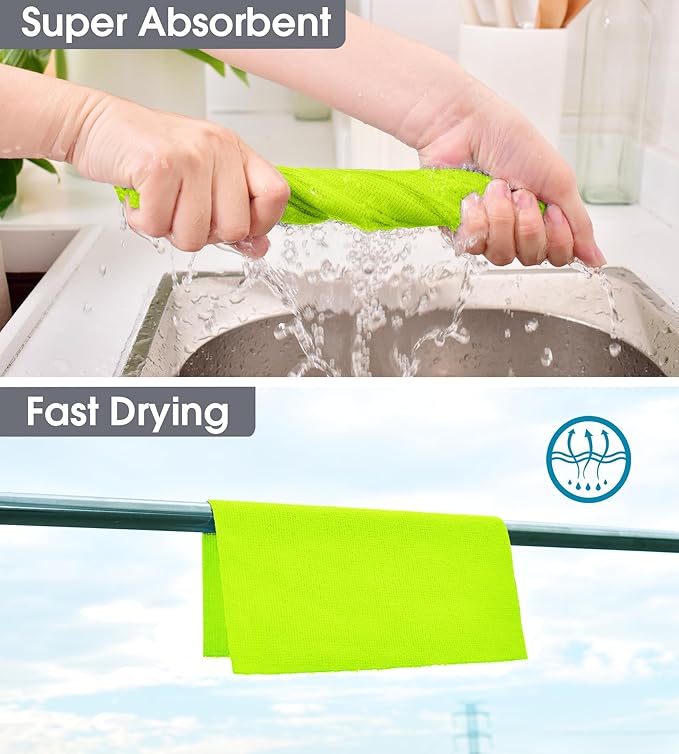 KitchLife Microfiber Cleaning Cloth Roll 100 Pack - Tear-Away Microfiber Paper Towels Lint-Free Reusable Washable for Kitchen Car Dishes and Sensitive Surfaces (Neon Green)