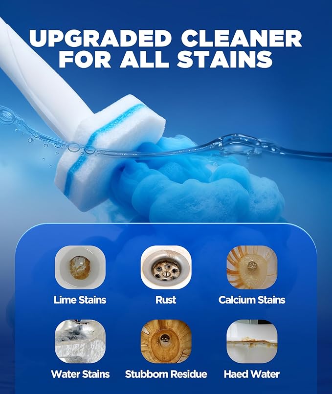 62 Count Toilet Wand Refills For Clorox Wand 3-Layer Brush Heads with Upgraded Toilet Bowl Cleaners For 99.9% Stains Removal