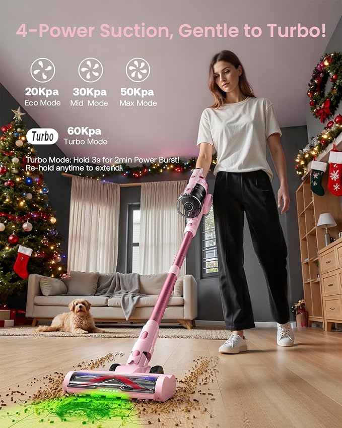 Cordless Vacuum Cleaner for Home Upgraded 60Kpa Powerful Suction Pet Hair Vacuum with 70min Runtime Green LED Light for Hardwood Floors &amp Carpet Self-Standing Rechargeable Stick Vacuum Light P