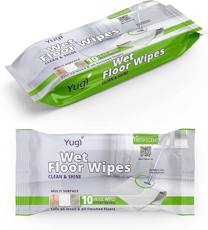 Yugi XXL Wet Floor Wipes For Squeegee StickMulti Surface Cleaning WipesFresh Aroma ScentHuge Disposable Wipes (27.5 x 15.7)Extra Thick(3 Packs- 30 wipes)