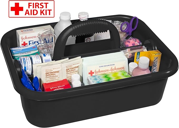 Akro-Mils 09185 Plastic Tote Tool &amp Supply Cleaning Caddy with Handle 18-3/8-Inch x 13-7/8-Inch x 9-Inch Black