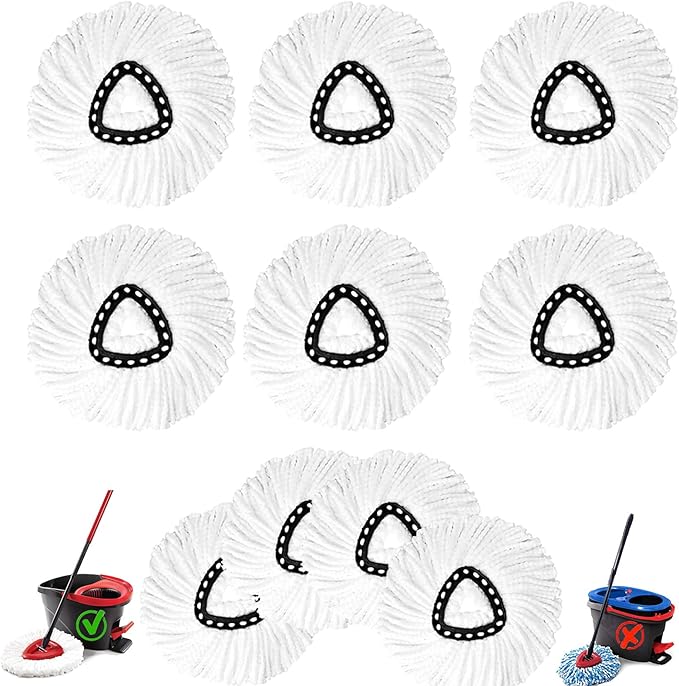 10Pack Spin Mop Replacement HeadsSpinning Mop Replace Head for Easy Wring Mop 100% Microfiber Mop Head Replacement Compatible with Triangle Spin Mop Refill for Floor CleaningWhite