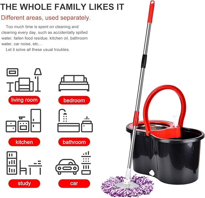 Mop and Bucket Set 360° Spin Mop and Bucket with Wringer Set and 3 Microfiber Mop Refills Stainless Steel 61 Extended Handle Spinning Mop Bucket System for Floor Cleaning