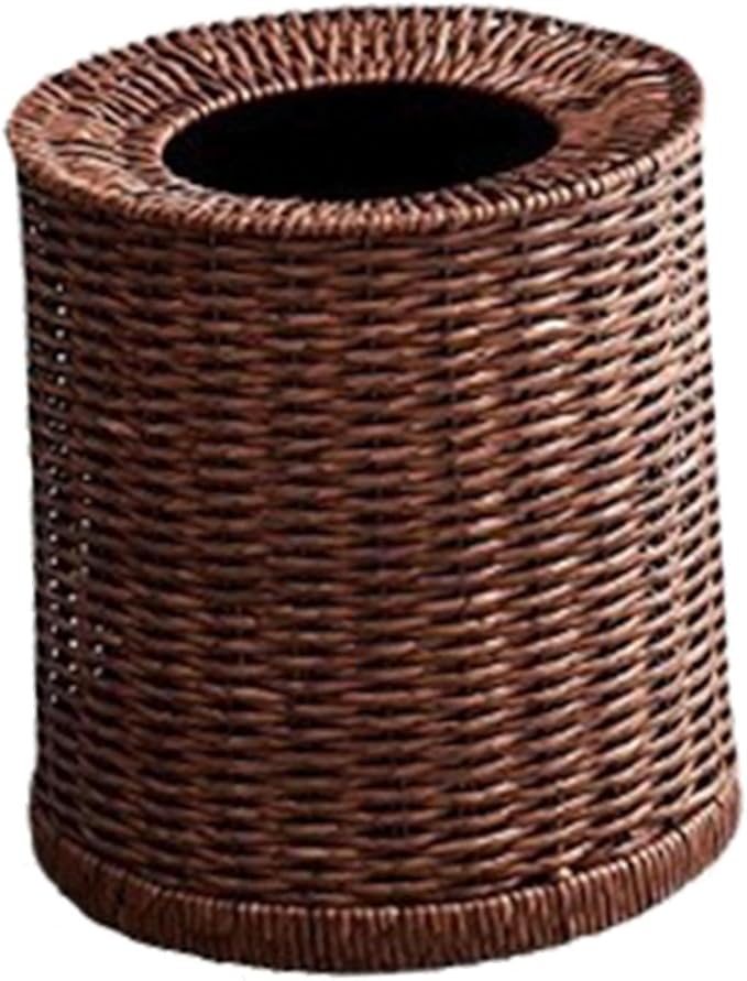 Imitation Rattan Trash Can Rubbish Can Waste Basket Elegant Decorative Dustbin Practical Woven Wastebasket for Living Room S