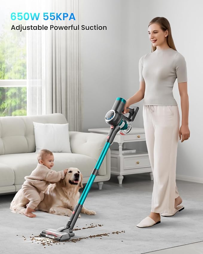 Cordless Vacuum Cleaner 650W/55KPa Cordless Vacuum 70 Mins Run Time Self-Supporting DesignStick Vacuum with OLED Display and Anti-Tangle Brush for Home Carpets Hard Floors and Pet Hair