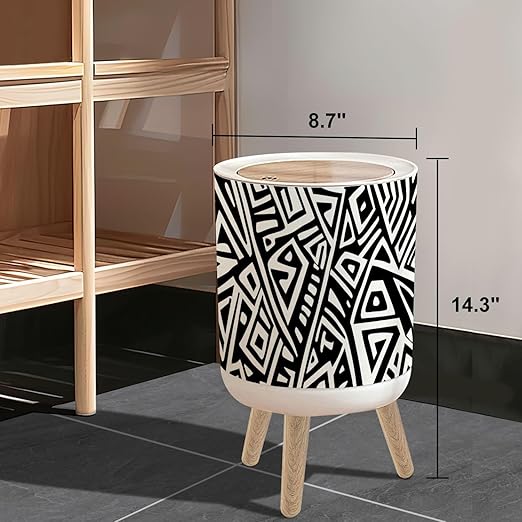 Small Trash Can with Lid Unique Geometric Seamless Pattern ethnic style Aztec textile print 1.8 Gallon/7L Garbage Can Waste Bin with Press Top Lid Wood Legs Wastebasket for Bathroom Kitchen Bedroom