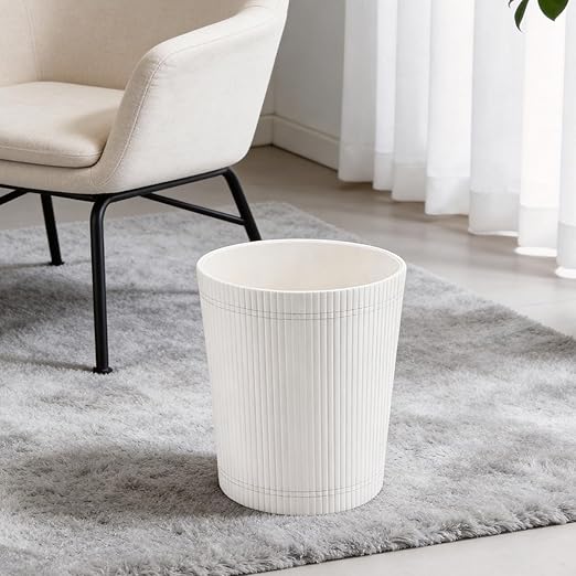 GORESE Pu Leather Trash Can 2.6 Gallon Wastebasket Small Wastepaper Basket for Office Bedroom Living Room Round Trash Bin Home Decor Cream White