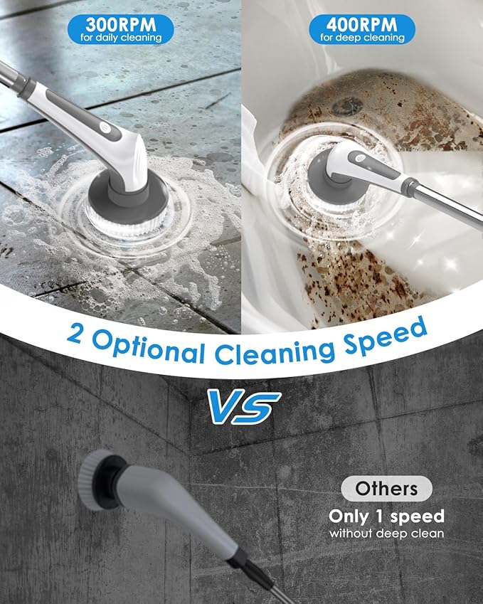 Electric Spin Scrubber 10 in 1 Airpher Cordless Cleaning Brush IPX8 with 9 Replaceable Brush Heads and 4 Tier Removable Handle Power Shower Scrubber for Bathroom Tub Tile Floor Kitchen Window