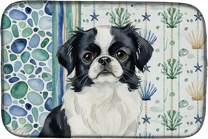 Caroline's Treasures Black and White Japanese Chin Coastal Sea Glass Dish Drying Mat Absorbent Dish Drying Mat Pad for Kitchen Counter Dish Drainer Mat for Countertop 14 x 21 Multicolor