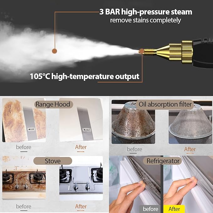 Pressurized Handheld Steam Cleaner for Home 10s Heat-Up Handheld Steamer for Cleaning3Bar pressure1950W power1.7 Qt Tank Portable Steam Cleaner Handheld for KitchenCarTileWindowFloor
