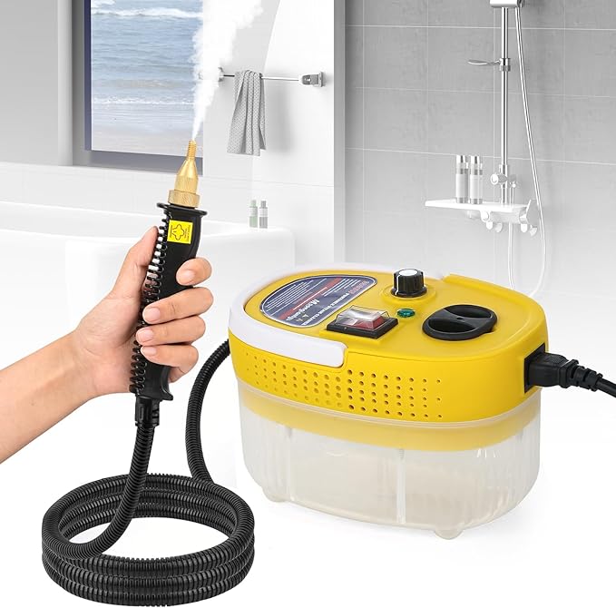 Moongiantgo Handheld Steam Cleaner 2500W High Pressure Steamer for Cleaning Portable Pressurized Cleaning Machine for Home Kitchen Car Detailing Grout Tile Bathroom with 1200ml Water Tank (Yellow)