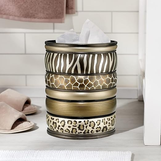 Zahari Home Decorative Trash Can for Bathroom Office &amp Bedroom - 2.1 Gallons Stylish &amp Small Trash Can for Dorms Desktop &amp Restroom - Chic Waste Basket for Compact Spaces Safari Stripes