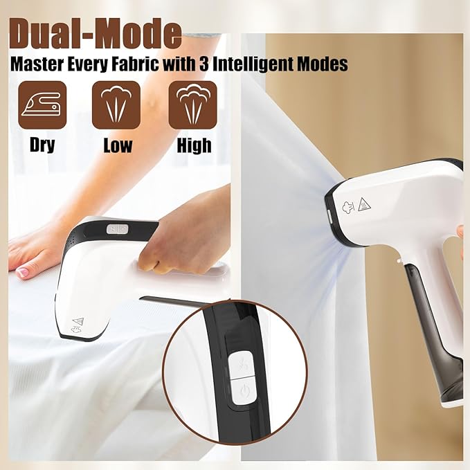 Vacuum Steamer for Clothes 3200Pa Suction Handheld Clothes Steamer Dual Mode LED Display Portable Travel Steamers for Clothes Steaming &amp Ironing 2 In 1 160ml Water Tank (for 110-120V) - Whit