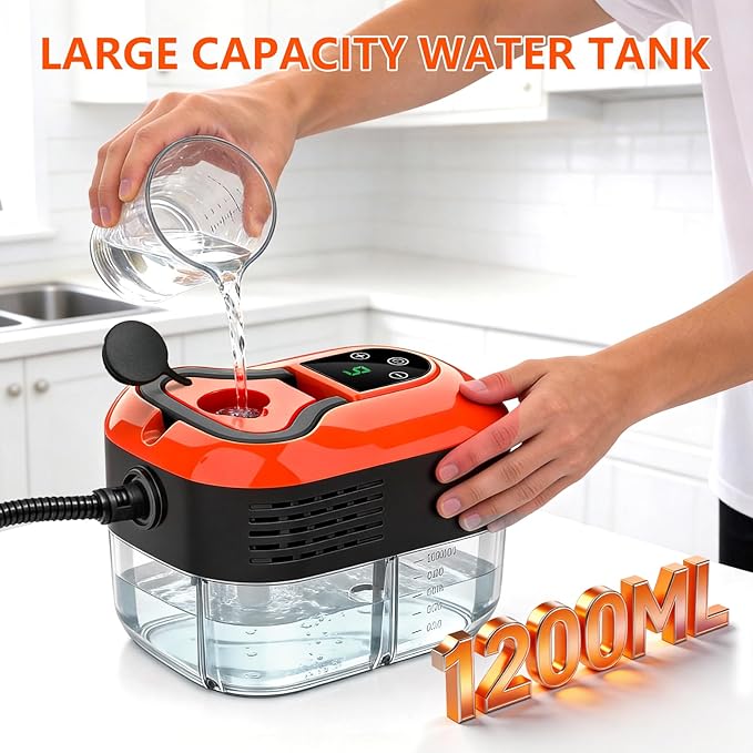 Steam Cleaner for Home &amp Car - 1200ML Water Tank 15s Heat-Up Portable Steamer for Cleaning 6 Level Handheld Steam Cleaner for Car Detailing with 6 Accessories for Furniture Grease Carpet Grout