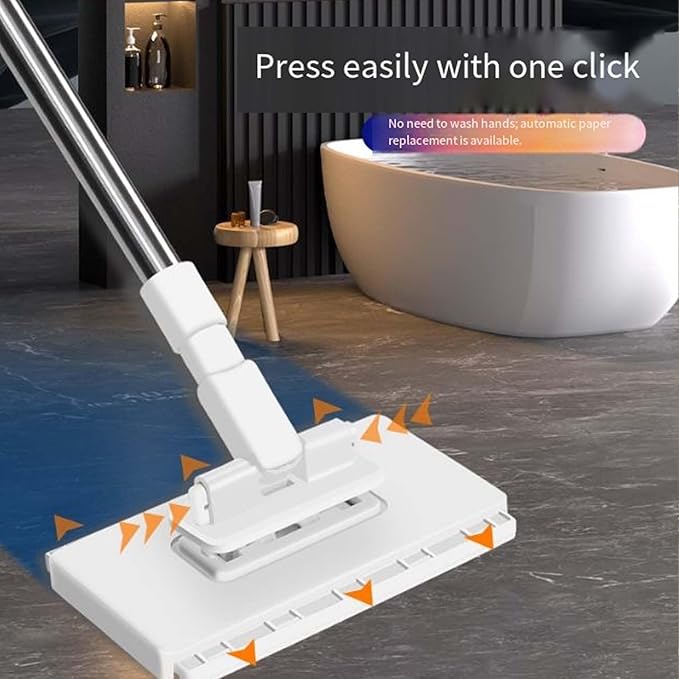 2026 New Disposable Dust Mop with 4 Reusable ClothsFlat Mop with Disposable PadsLocking Head for Multi-Surface Floor Cleaning (1PCS)