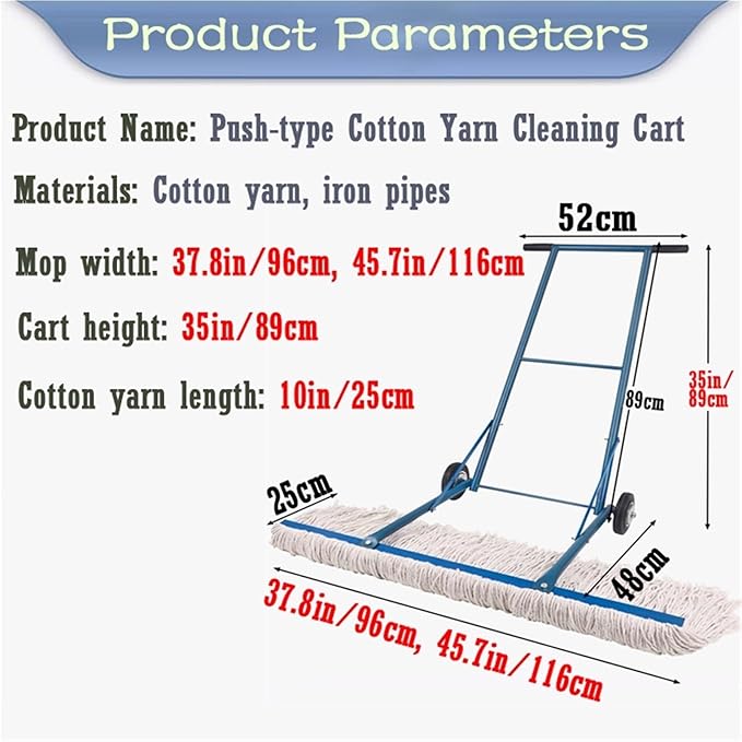 Iron Absorbent Floor Mop with Cotton Tennis Court Mop for Large-Area Floor Maintenance Sports Field Absorbent Swab Lightweight &amp Portable Easy to Use(Mop Width 45.7in/116cm)