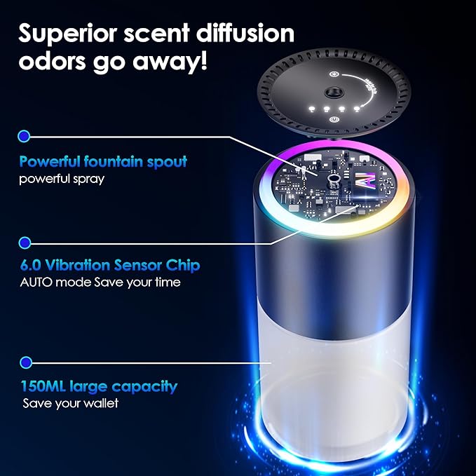 Car Air FreshenerSmart Car Air Freshener car Diffuser with 150 ML (5oz) Capacity Multi-fragrance RGB Music Syncing Light Auto On/Off (Oceans)
