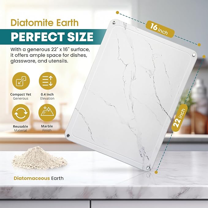 Extra Large Stone Drying Mat For Kitchen Counter 22X16 Stone Dish Drying Mat Quick Drying Matt Kitchen Counter Super Absorbent Diatomaceous Earth Dish Drying Stone Fits Most Dish Racks