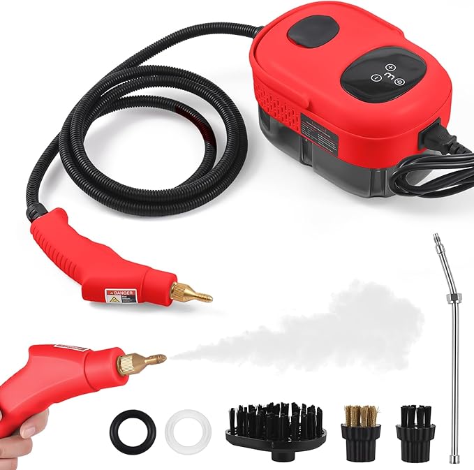 2500W High Pressure Steam Cleaner High Temperature Pressurized Steam Cleaning Machine 1100ml 3 Bar Portable Handheld Steam Cleaners with 3 Brush Heads for Home Use/Car Detailing