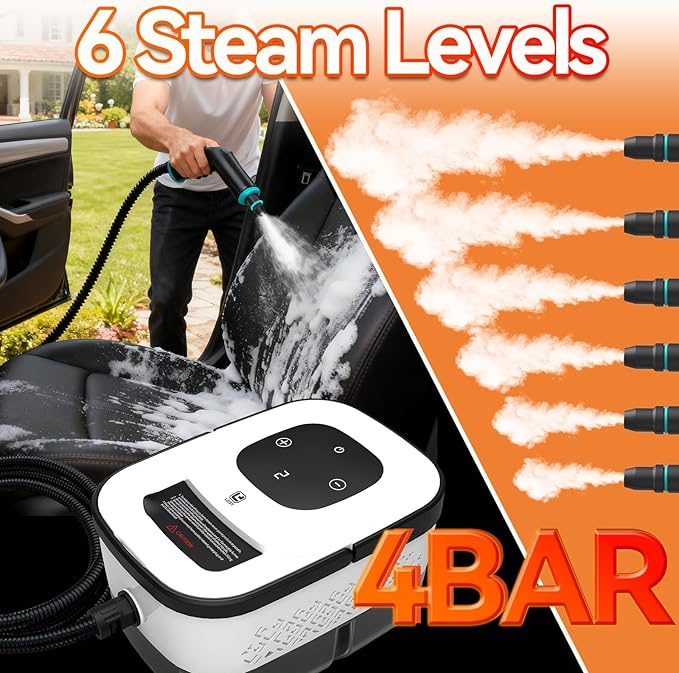 2500W Handheld Steam Cleaner 6-Speed Portable Steamer with Large Tank &amp 10 Accessories 10s Heat-Up steamer cleaning for Kitchen Bathroom Car Detailing Tile &amp Grout Cleaning