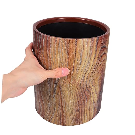 VILLCASE Vintage Wood Grain Trash Can Round Wastebasket for Home and Office Design Easy to Clean Versatile Decor for Bathroom and Living Spaces
