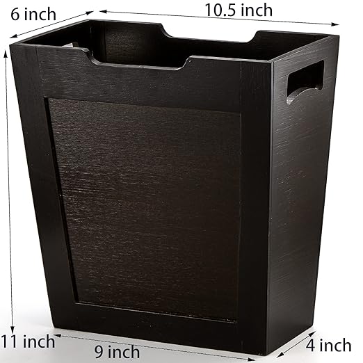 TOPZEA Bamboo Waste Basket Rectangular Slim Trash Can Wood Wastebasket with Handles Wooden Small Garbage Can Trash Bin for Bathroom Office Kitchen Craft Room Bedroom RV 10.5x 6x 11 Black