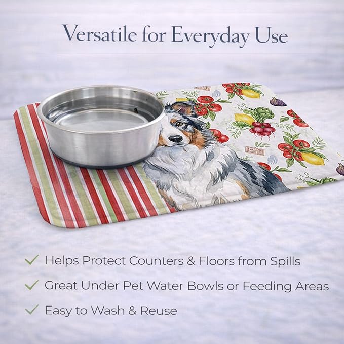 Caroline's Treasures Blue Merle Border Collie Vegetables Dish Drying Mat Absorbent Dish Drying Mat Pad for Kitchen Counter Dish Drainer Mat for Countertop 14 x 21 Multicolor