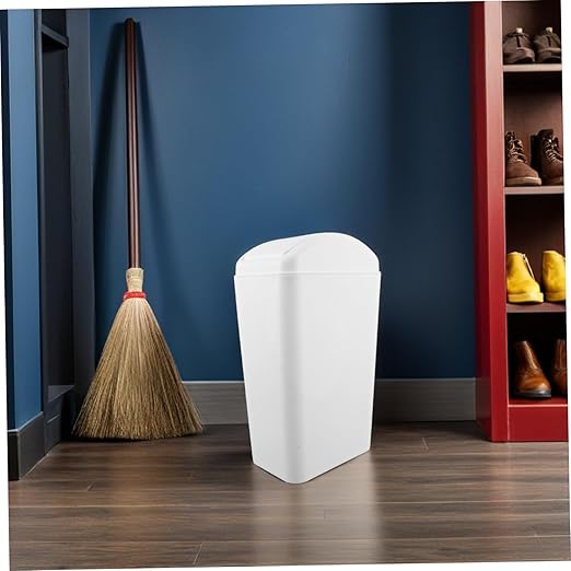 Lurrose Plastic Swing Lid Trash Can with Reinforced Durability for Kitchen Bathroom Bedroom Narrow Space Waste Container with Odor-reducing Swing Top Large Capacity Household Waste Basket