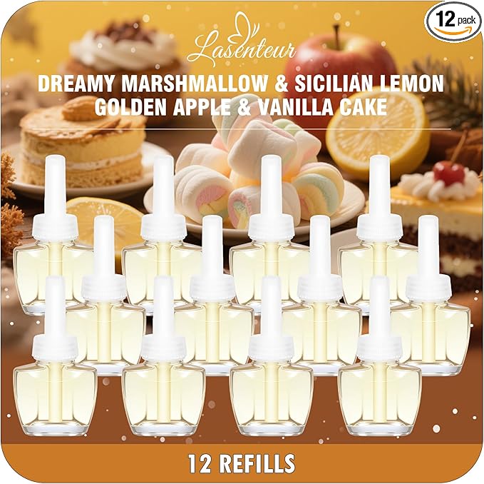 Plug-In Air Freshener Refills 12 Pack – Dreamy Marshmallow Sicilian Lemon Golden Apple &amp Vanilla Cake Scents for Bathroom Home – Compatible with Air Wick &amp Glade Not Include Glade Plus