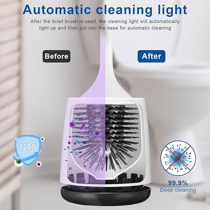 Electric Toilet BrushSilicone Toilet BrushToilet Bowl Brush and Holder Set with Ventilated HolderToilet Brush Floor Standing Wall Mounted Without DrillingRechargeable