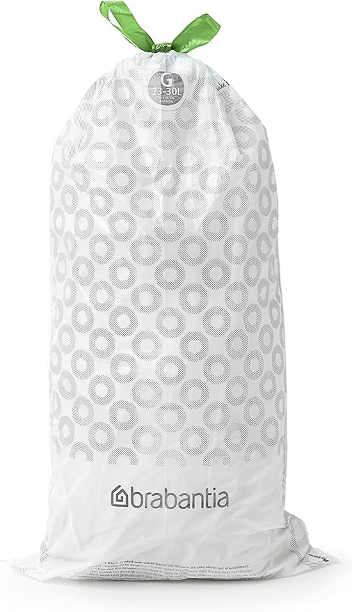 Brabantia PerfectFit Trash Bags (Size G/6-8 Gal) Thick Plastic Trash Can Liners with Drawstring Handles (120 Bags)