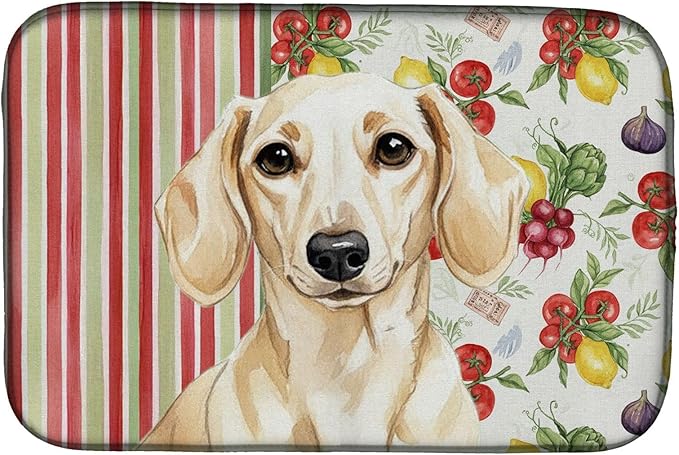 Caroline's Treasures Cream Dachshund Vegetables Dish Drying Mat Absorbent Dish Drying Mat Pad for Kitchen Counter Dish Drainer Mat for Countertop 14 x 21 Multicolor