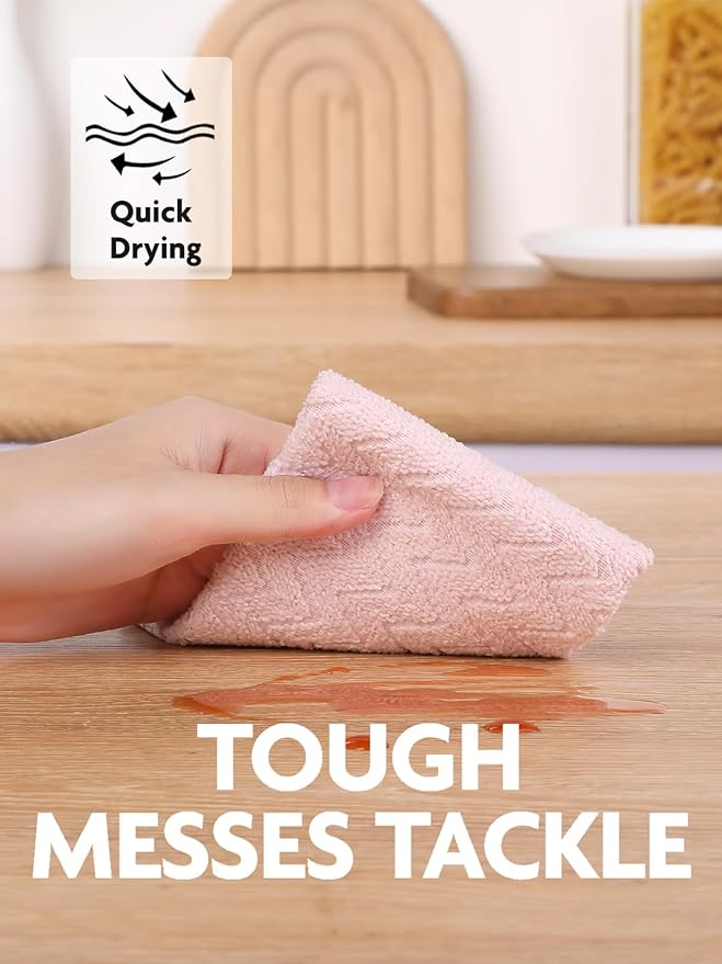 Fantasticlean Microfiber Cleaning Cloth Roll 16 x 12- 50 Sheets Reusable Tear Away Microfiber Towels Ultra Absorbent Dish Rags for Car Home or Office (Pink Ripple)