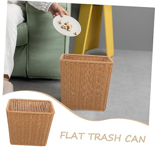 OUNONA Nordic Style Woven Trash Can Space-Saving Garbage Bin for Bathroom Kitchen No Lid Decorative Waste Basket for Home Office Compact Design